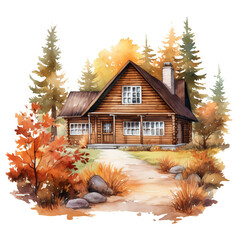 Canvas Print - Autumn log cabin