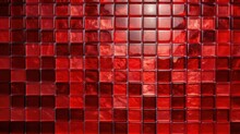 Red Square Mosaic Bathroom Tile Background.