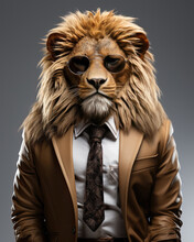 A Smart Lion Wearing Dark Business Suit