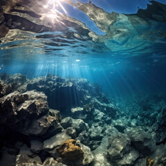 Sticker -  A glacier of ice  melting in the ocean  underwater
