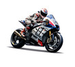 Realistic picture of MotoGP motorcycle race on transparent background, worldwide popular motor sport concept.