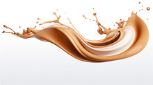 abstract coffee milk splash curve, full of coffee milk splash in close up, isolated white background, random curve, hyper realistic, beautiful dreammy light,