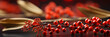 Rote Beeren mit Lichter Bokeh zur Weihnachtszeit Nahaufnahme am Ast kunstvoll im schönen Licht als Banner im Querformat, ai generativ