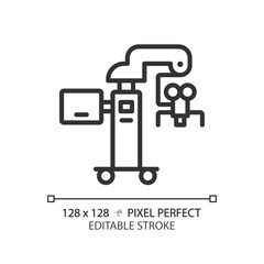 Sticker - Surgical microscope pixel perfect linear icon. Medical optic. Operating room equipment. Precision tool. Thin line illustration. Contour symbol. Vector outline drawing. Editable stroke