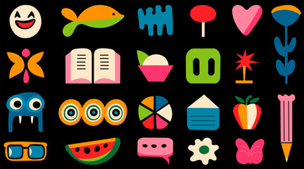 set of simple shapes and objects in flat style vector