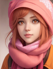 Sticker - A girl with a pink scarf with orange hat by Generative AI