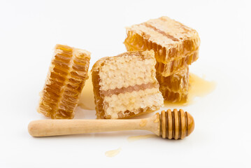 Wall Mural - Close up honeycomb isolated on white background, honey products