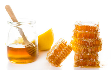 Canvas Print - Close up Honeycomb isolated on white background