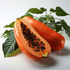 Poster - The papaya fruit is sweet and fresh with a white background