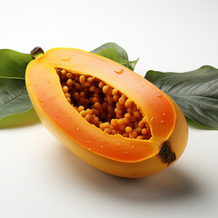 Poster - The papaya fruit is sweet and fresh with a white background