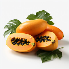 Wall Mural - The papaya fruit is sweet and fresh with a white background