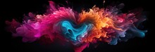 Abstract Heart Shape Magenta Yellow Cyan Colours On Black Background