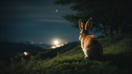 Rabbit staring at the moon