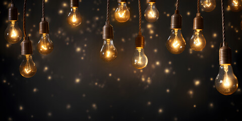 Wall Mural - Hanging light bulbs isolated on black background