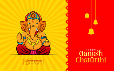 Wall Mural - Indian Religious Festival Happy Ganesh Chaturthi Template Design with Lord Ganesha Illustration