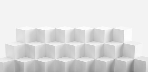 Poster - White cube boxes with dark wall background. Abstract geometric pattern background. 3D rendering.