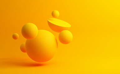 Aufkleber - Abstract geometric spheres levitating on yellow background.