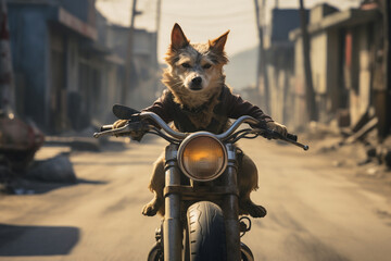 cute dog riding a motorbike