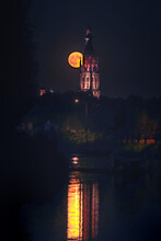Full Moon At Religious Breda Tower Cathedral