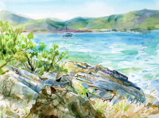 Wall Mural - Croatia. Split. Watercolor illustration.