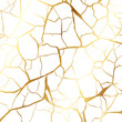 Gold kintsugi repair cracks background texture vector illustration isolated on white background. Broken foil marble pattern with golden dry cracks. Wedding card, cover or print pattern Japanese motif.