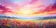 © AkimD - AI Generated. AI Generative. Watercolor ink drawing painting field meadow sun nature outdoor landscape background. Graphic Art