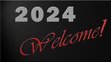 Fototapete - 2024 WELCOME lettering with carbon graphic elements illustrated on dark background - 3D Illustration