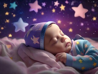 sleepy child baby in dream at night