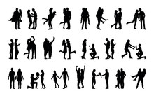 Romantic Couple Poses Vector Silhouette Set Collection. 