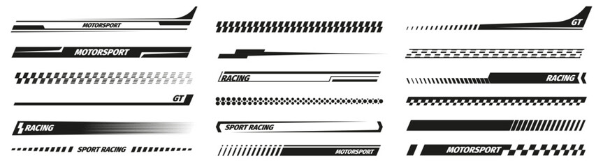 black racing stripes. modern race modification mark, elegant futuristic techno decals for bike car a