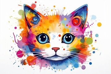 Wall Mural - Digital Illustration of Animal: Cat or cute kitten in pink purple, generative ai