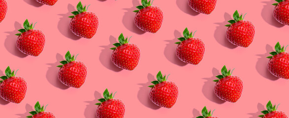 Poster - Fresh red strawberries overhead view - flat lay