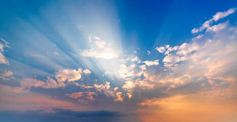 the morning sky where the sun is rising from the horizon. natural landscape