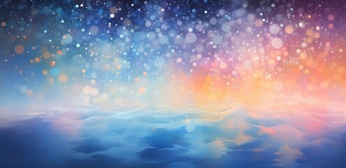 light blue bokeh background with lights and stars in the form of a shaped canvas light white and lig