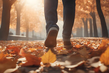 Person Walking Feet In Autumn Park Generative AI