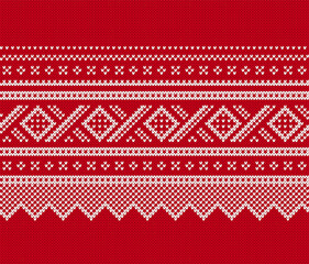 Poster - Christmas sweater texture. Xmas winter seamless pattern. Knitted. geometric ornament. Knit print. Holiday fair isle traditional background. Festive crochet. Vector illustration