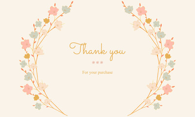 Wall Mural - thank you card, greeting card with colorful vintage botanic and golden lines wreath flower. 
