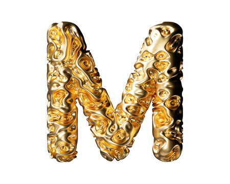 Letters made of gold. 3d illustration of golden alphabet isolated on white background