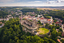 Aerial View Of Bolkow Castle In Lower Silesia- Captured In Summer Day. This Place Is Local Atraction.