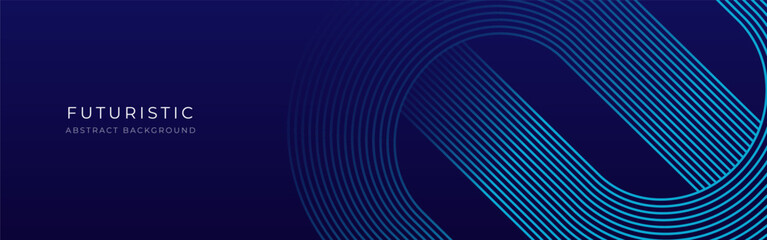 Poster - Abstract futuristic blue glowing geometric lines on dark blue background. Modern diagonal background of rounded lines. Business background for your design. Vector illustration EPS 10