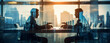 © PETR BABKIN - two businessmen in the office have a business conversation on a broken background, legal AI