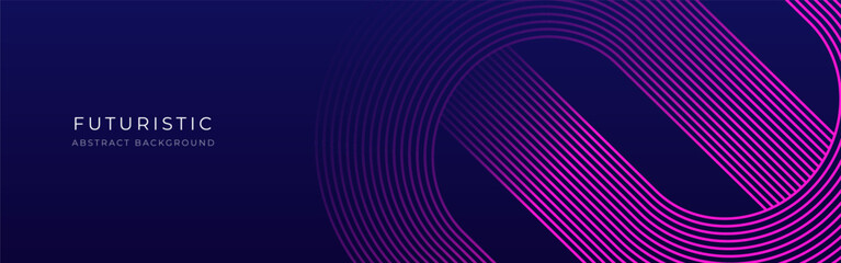 Poster - Abstract glowing geometric lines on dark blue background. Modern diagonal background of rounded lines. Future technology concept. Business background for your design. Vector illustration EPS 10