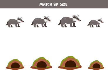 Wall Mural - Match cute badgers and burrows by size. Educational logical game for kids.