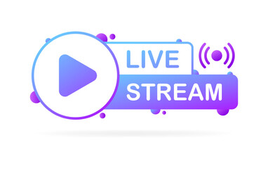 Poster - Live stream button. Flat, purple, play button, live stream. Vector illustration