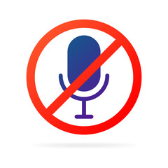 Poster - Microphone muted icon. Flat, color, red prohibition circle, muted microphone. Vector illustration