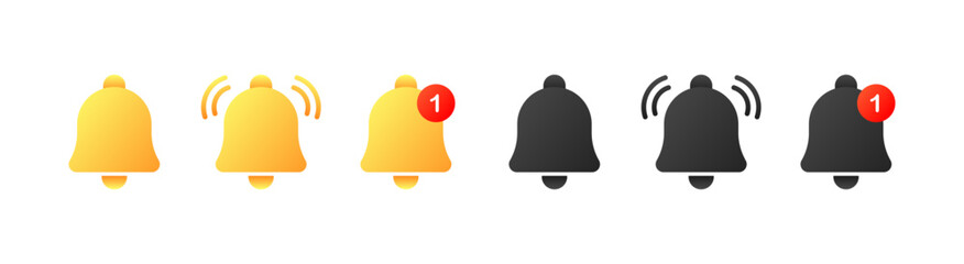 Poster - Notification icons. Different styles, color, bell notifications, new notification. Vector icons