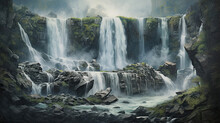 Hyperreal View Of A Cascading Series Of Waterfalls