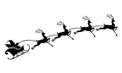 Silhouette santa claus with carriage deer illustration vector