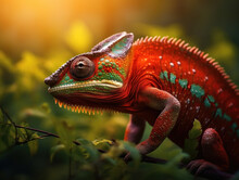 Chameleon In Its Natural Habitat, Wildlife Photography, Generative AI