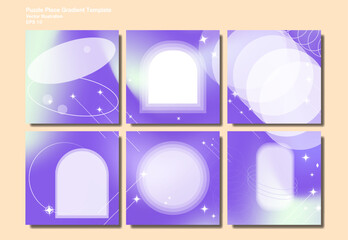 Poster - Blue Holographic Puzzle Piece Social Media Post Template with white glass geographic elements. Vector Illustration. EPS 10.
